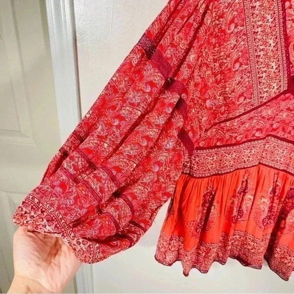 NEW Free People Luna Scarf Print Tunic in Red Bohemian Festival Floral Paisley - Picture 5 of 10